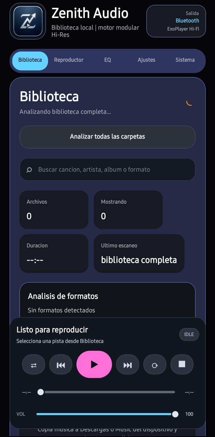 Interfaz Zenith Audio Android
